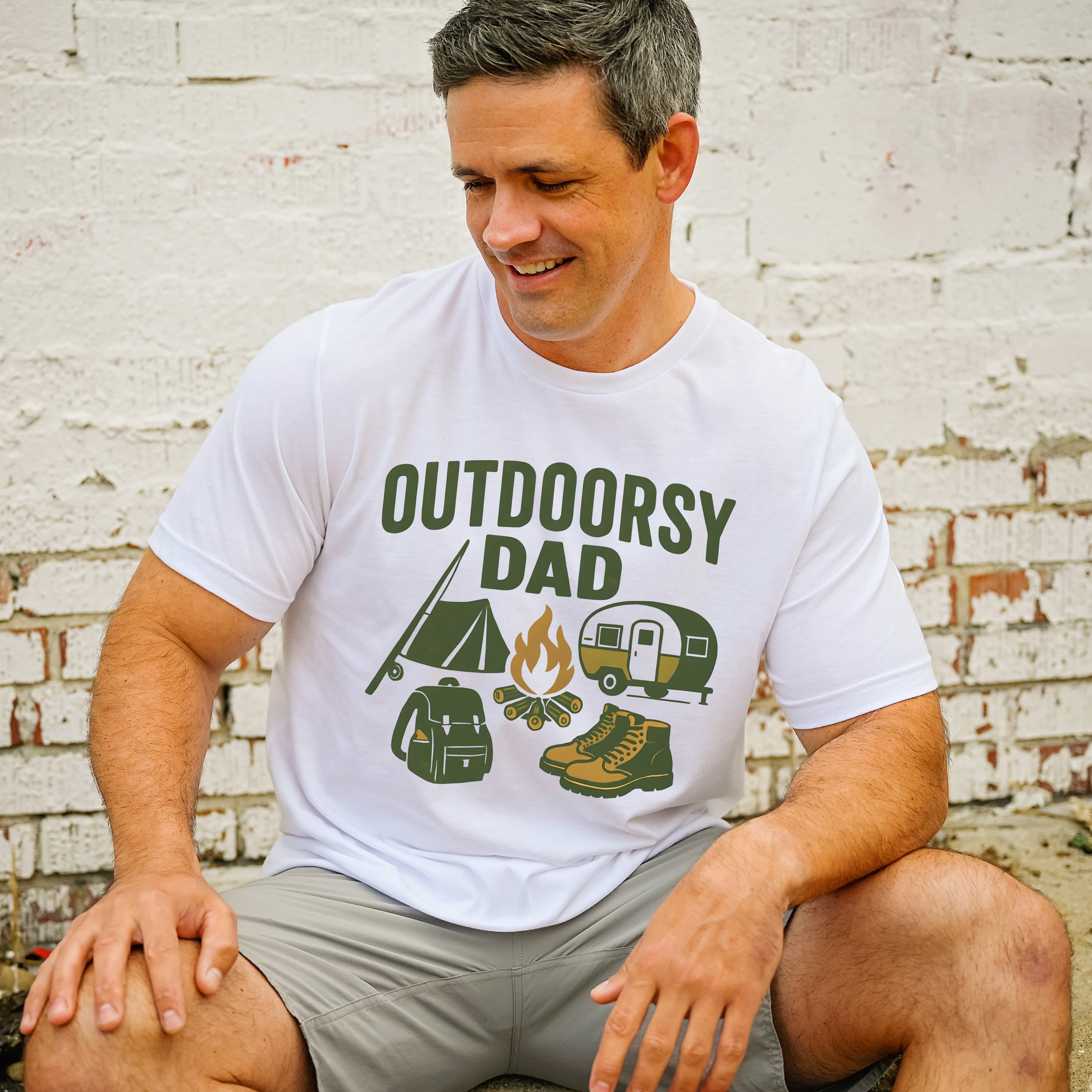 Outdoorsy Dad In Green Tee