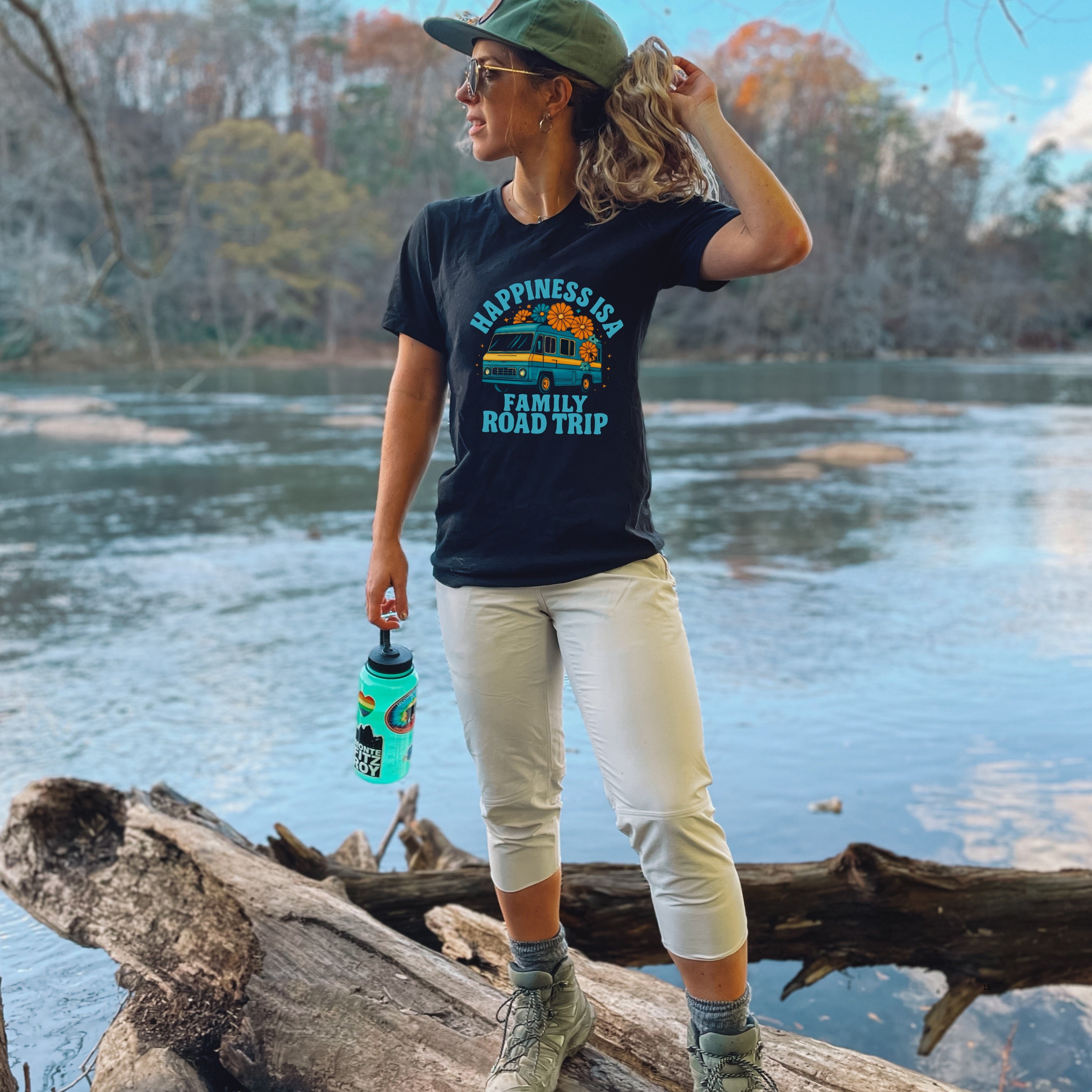 Happiness Is A Family Road Trip Blue Unisex Tee