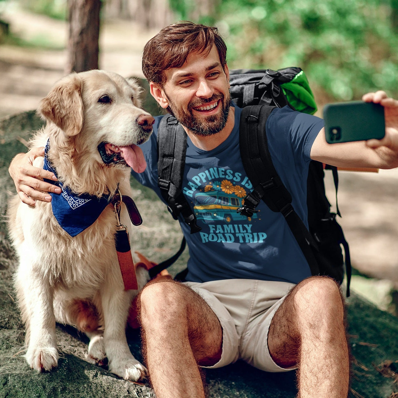 Happiness Is A Family Road Trip Blue Unisex Tee