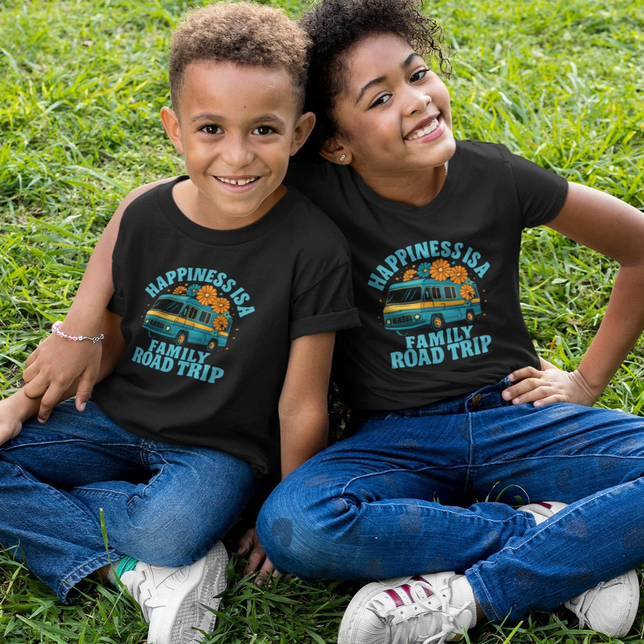 Happiness Is A Family Road Trip Blue Youth Tee