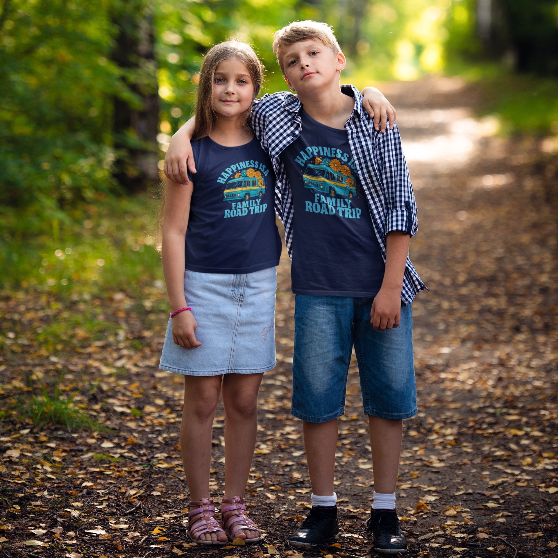 Happiness Is A Family Road Trip Blue Youth Tee