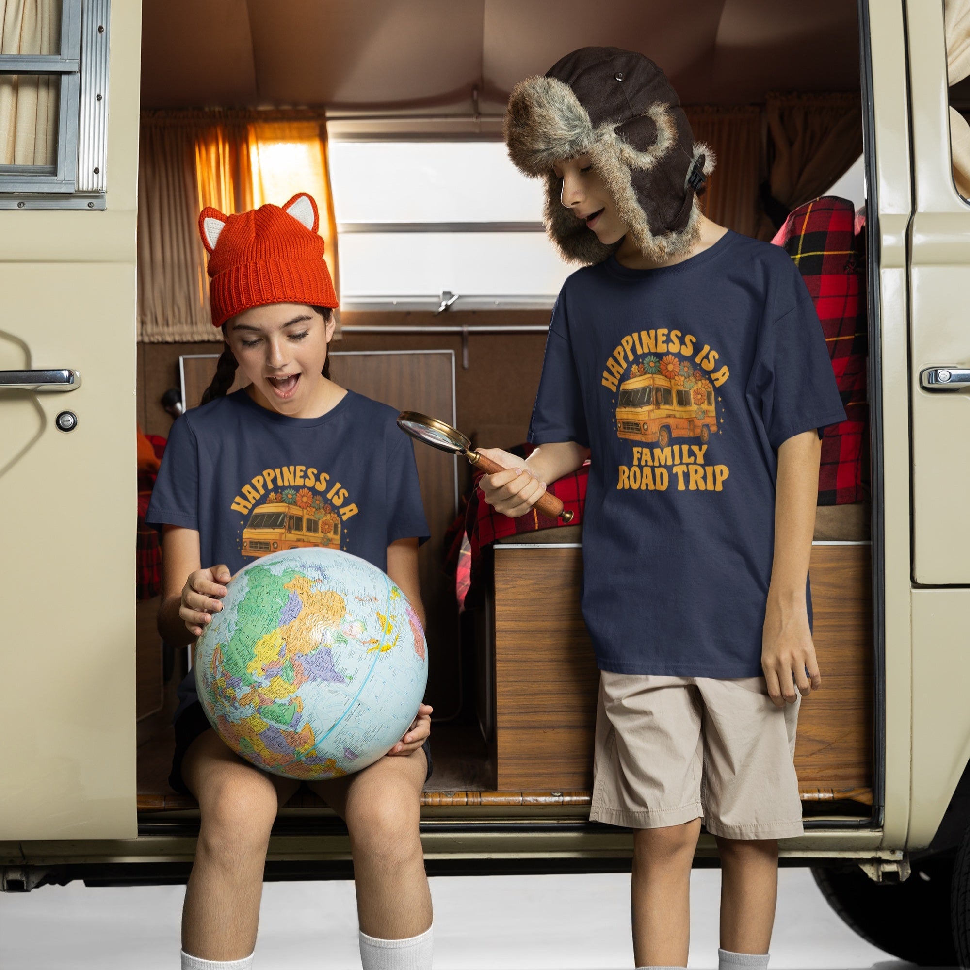 Happiness Is A Family Road Trip Yellow Youth Tee