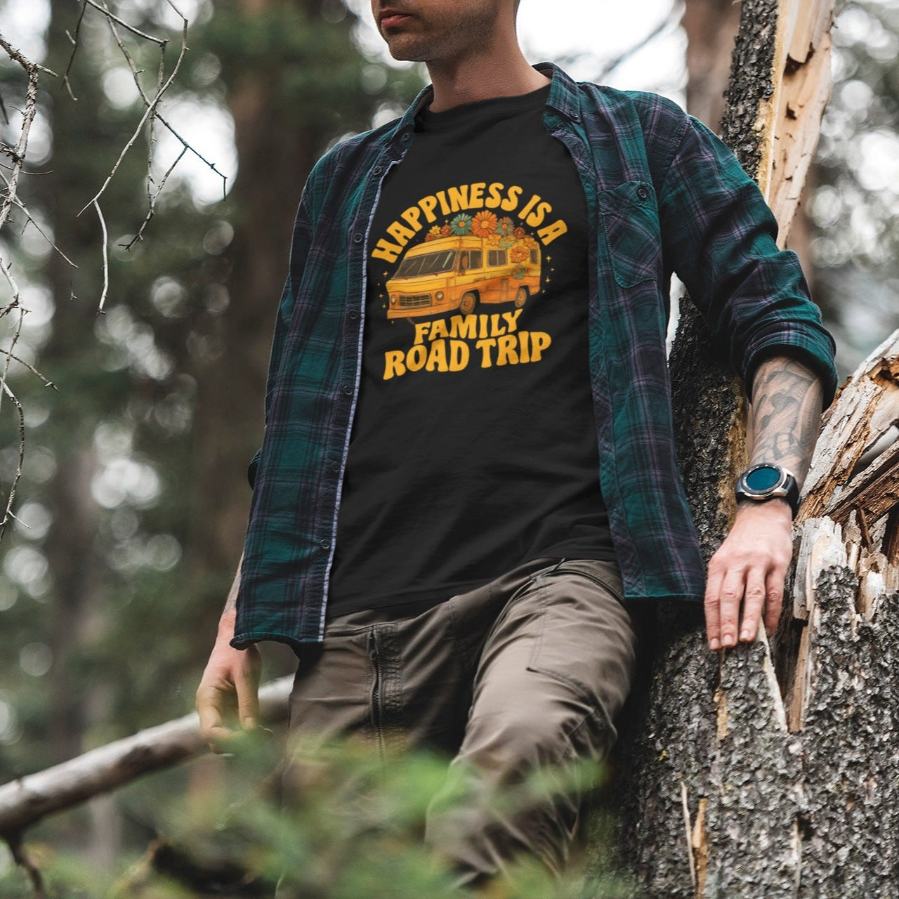 Happiness Is A Family Road Trip Yellow Unisex Tee