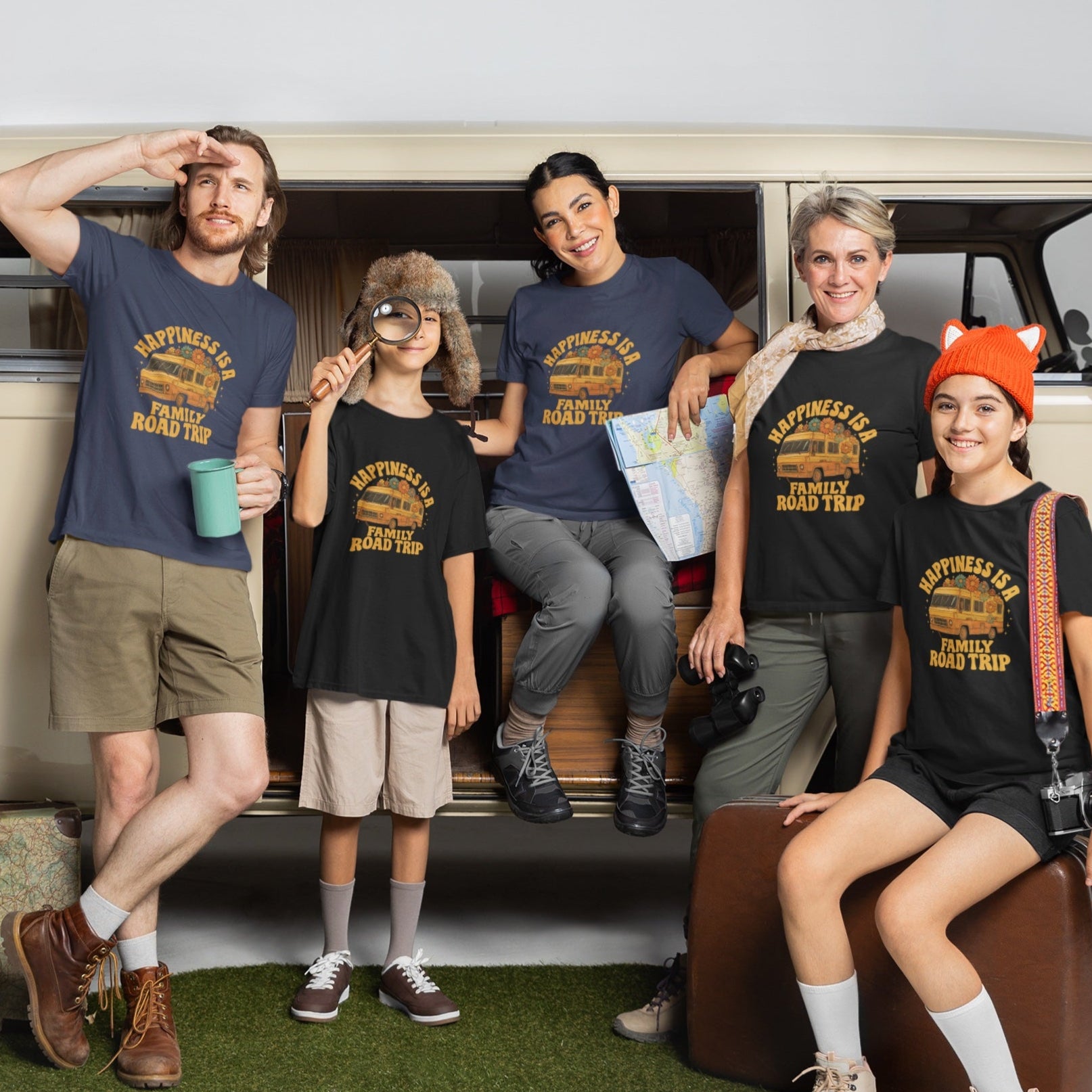 Happiness Is A Family Road Trip Yellow Youth Tee